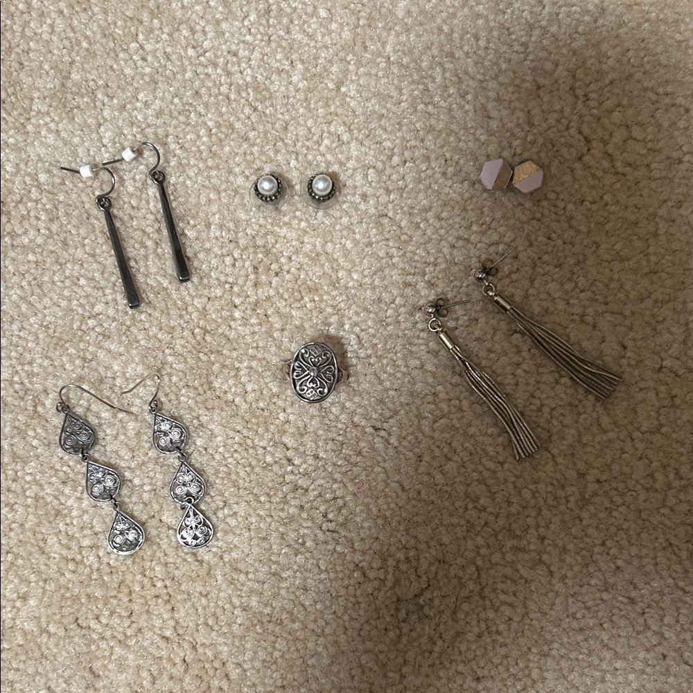 Silver and Pink Earring Set with Ring